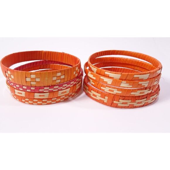 Anthropologie Women's Aztec Paper Woven Stacked Bangle bracelet Set NWOT 58 - Picture 4 of 7
